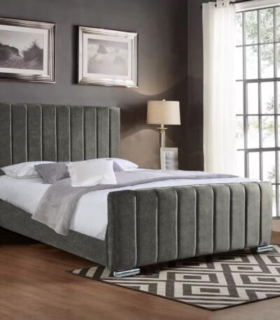 Modern grey panel bed with durable wooden frame