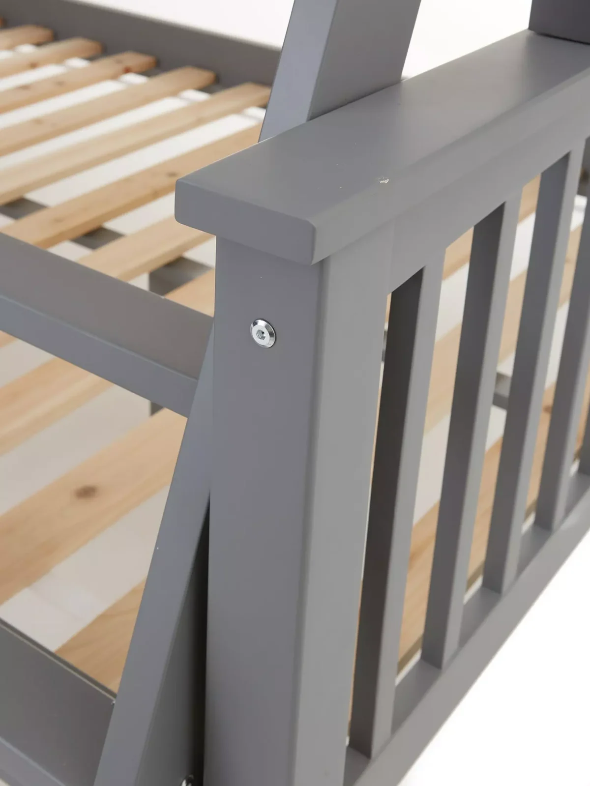 Grey triple bunk bed with durable construction and modern style