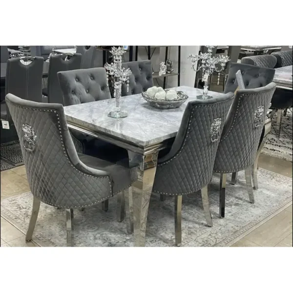 Louise Marble Dining Table in Grey – Modern, durable, and perfect for contemporary dining spaces