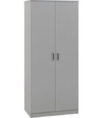 Compact grey 2-door assembled wardrobe with elegant finish