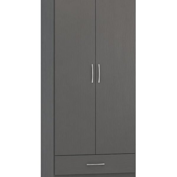 Grey 2-door 1-drawer assembled wardrobe for modern storage
