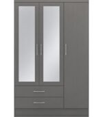 Grey 3-door assembled wardrobe with 2 drawers