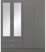 Grey 4-door wardrobe with 2 drawers, fully assembled